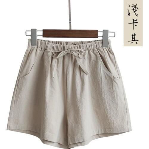 2021 Cotton Linen Shorts Women Summer Shorts Trousers Feminino Womens High Elastic Wasit Home Loose Casual Shorts With Pockets