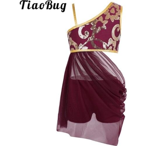 TiaoBug Kids Teens Girls Dancewear Floral Sequins Mesh Ballet Dress with Gymnastics Shorts Set Performance Lyrical Dance Costume