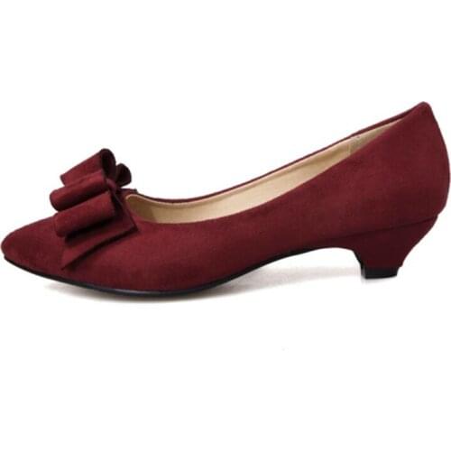 Casual Low Heels Shoes Women Sweet Bow-tied Pumps Shoes Women Fashion Red Blue Heeled Party Office Shoes Ladies Large Size