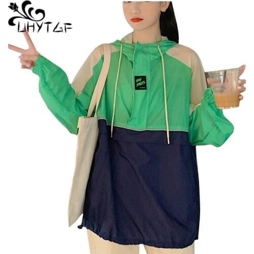 UHYTGF Fashion women summer tops coat long sleeves stitching thin sunscreen clothing breathable elegant student short jacket1123