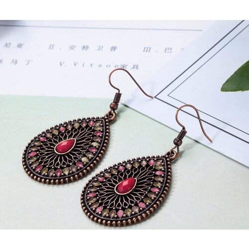 Retro Ethnic Water Drip Hollow Out Dangle Hanging Drop Earrings for Women 2018 New Fashion Jewelry Accessories