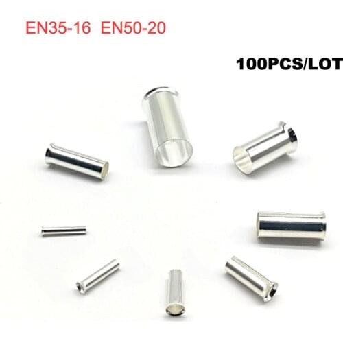 100pcs Copper tube bare cord end terminal Electrical crimp naked terminal wire connector EN35-16 EN50-20 cable ferrules 2-1/0AWG