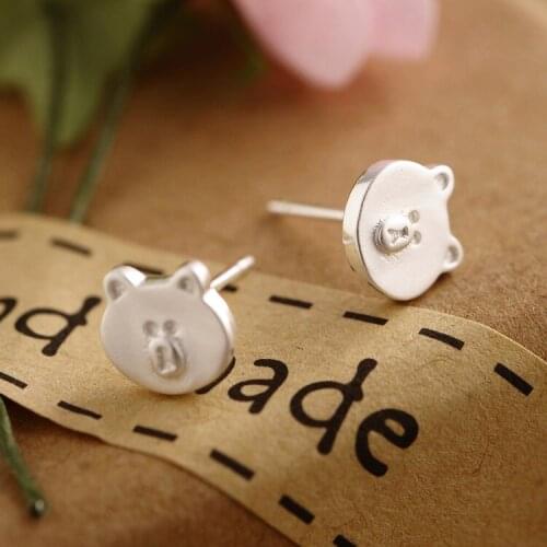925 sterlingSV cute Meng Meng bear Korean version of the wild small fresh earrings fashion simple woman gift