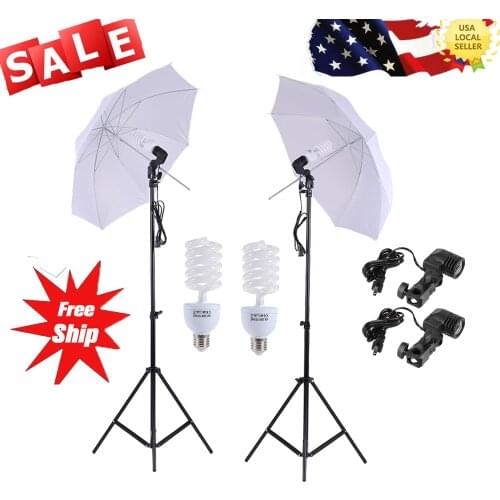 Andoer Photo Studio Lighting Kit Set 2Pcs 2 Meters 6.6Ft Light Stand+ 2Pcs 33 Inch Umbrella/45W Light Bulb/Swivel Light Socket