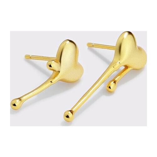 Asymmetry Earrings REAL. Authentic 925 Sterling silver Glossy Waterdrop Heart Stud earrings Jewelry C-F21062204