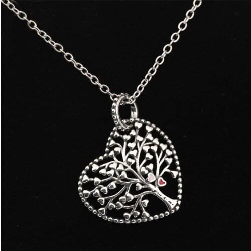Authentic S925 Sterling Silver Necklace For Women Tree of Love Necklace Mixed Enamel Wedding Gift fit Lady Fine Jewelry