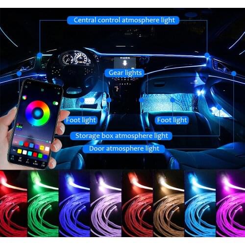Car Led Lights Interior Decorative Ambient Neon Fiber RGB Strip Lamp APP Bluetooth Control For Auto Dashboard Atmosphere Led Bar