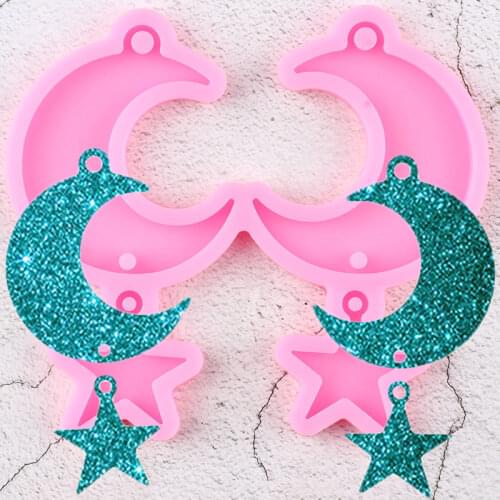Shiny Moon Stars Earrings Mold DIY Epoxy Resin Silicone Molds Polymer Clay Keychain Necklace Jewelry Making Mould