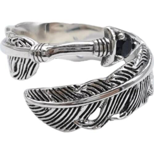 BOCAI New real S925 pure silver jewelry retro fashion ring for man Thai silver synthetic zircon feather man ring