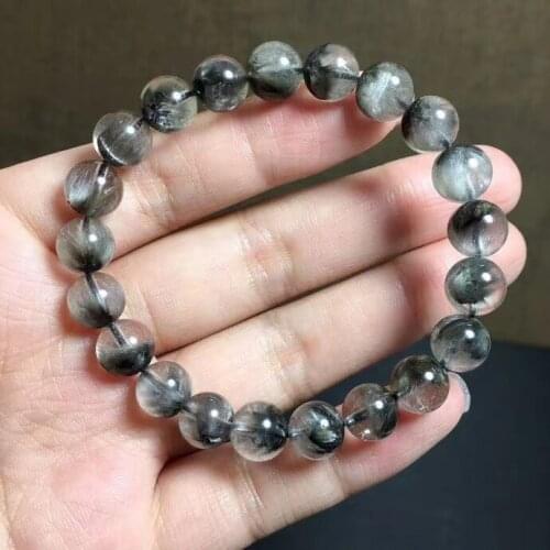 Natural Silver Brookite Platinum Rutilated Quartz Crystal Bracelet 9.1mm Clear Round Beads Woman Man Lucky Gemstone AAAAAA