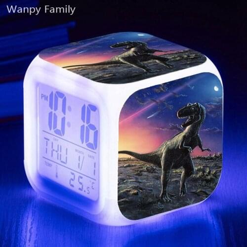 Jurassic Dinosaur Tyrannosaurus Alarm Clock 7 Color LED Glowing Digital Alarm Clock Kids Gift Multifunction Flash Watche Clock