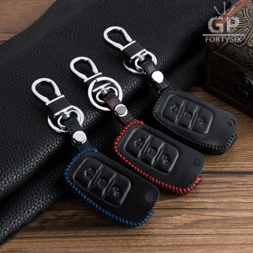 Genuine leather car key chain ring cover case holder for Ford Focus 2 Focus MK2 fiesta kuga Escape,3 Buttons fold smart key