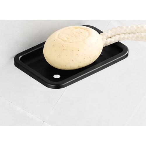 Black Soap Dish Storage Soap Holder Aluminum Bathroom Shower Wall Mounted Decorative Soap Dishes Box Basket Square Rack Soap Cas