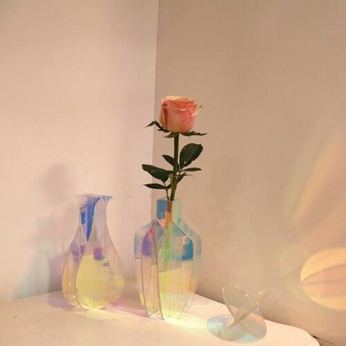 CuteLife Nordic Small Colorful Acrylic Flower Vase Decoration Home Office Arrangement Vase Living Room Wedding Table Plant Vase