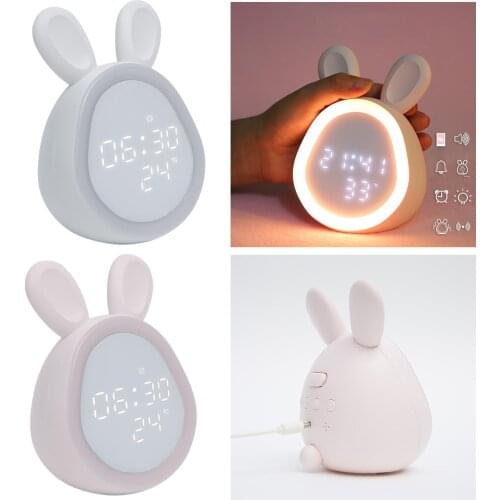 Kids Alarm Clock, Cute Bunny Childrens Sleep Trainer Clock Rechargeable, Night