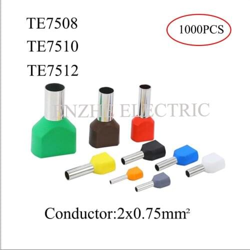 TE two-wire pre-insulated tubular terminal 2*0.75mm2 double-tube insulated Two wire terminal European copper pin TE7508 TE7510