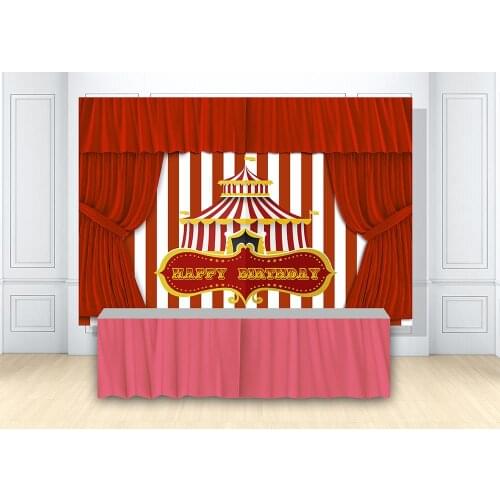 Backdrop CIRCUS Themed Fiesta Carnival Sign Clown Birthday Party Backdrop Red Banners Amusement Tent Curtain Photo Background