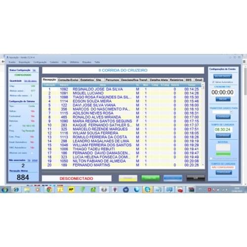 Race timing system software in Portuguese UHF Marathon system software