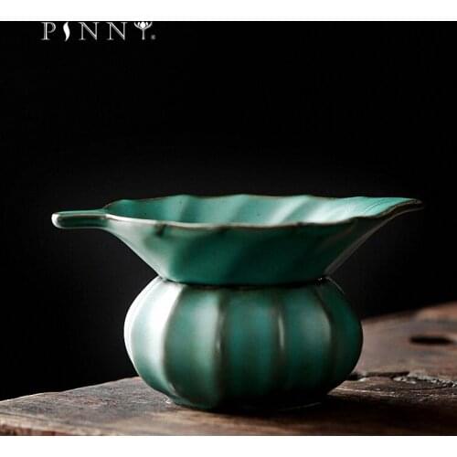 PINNY Japanese Style Pottery Tea Strainers Retro Ceramic Dark Green Glaze Tea Leaf Spice Filter Kung Fu Tea Accessories
