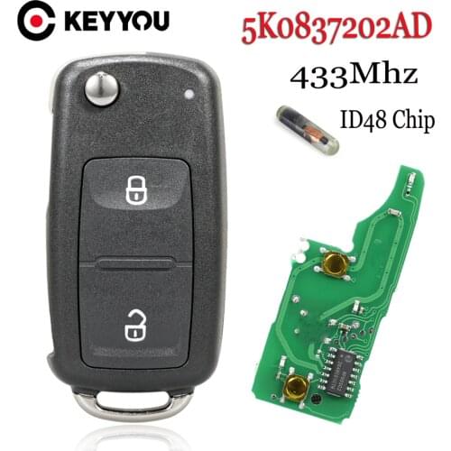 KEYYOU 2 Button Car Remote Key 434MHz 433MHz ID48 Chip For Volkswagen VW Amarok Polo Jetta Transporter 2011 - 2016 5K0837202AD