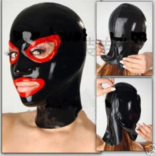 Top Grade Latex Hood Unisex bdsm Hood Latex Bondage Open Mouth and Eye Latex Rubber Mask Costume Adults Cosplay Game Toys