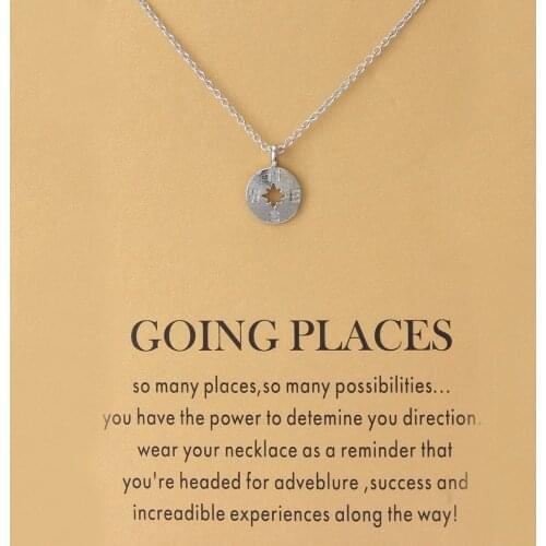 Minimalist Compass Charms Choker Collier Necklaces Links Chains Wish Card Gold Color For Women Statement Jewelry Gift EY3520