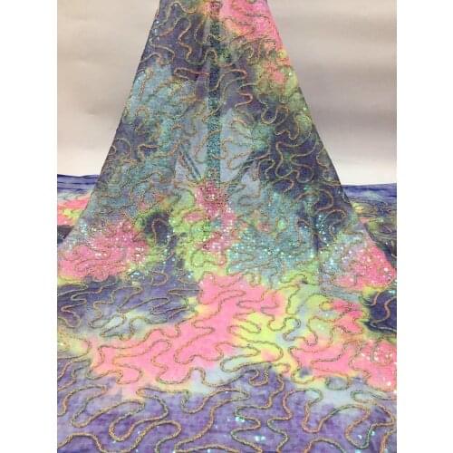 Multicolor High Quality Sequins African Guipure Cord Lace Fabric Soft French Mesh New Style Cord Rope Embroidery Lace For Party