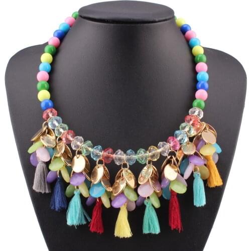 2021 New Arrival Design Fashion Brand Colorful Necklace Bead Chain Tassel Pendant Chunky Statement Crystal Necklace for Women