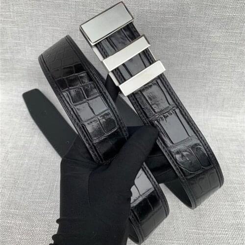 Business Style Authentic Exotic Crocodile Belly Skin Needle Buckle Mens Waist Strap Genuine Real Alligator Leather Male Belts