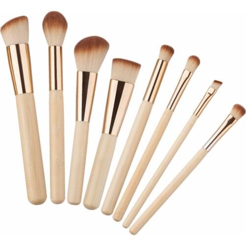 Pro 8Pcs/set Bamboo Handle Makeup Brushes Set kits Powder Foundation Eyebrow Facial Multifunction Brushes Beauty Makeup Tool Pop