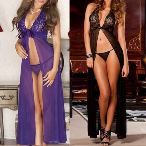 Night Dress Women With Thong Panties G-string Sexy Mesh Lace Sleepwear Babydoll Nightdress Female Exotic Sexy Robes Pyjamas