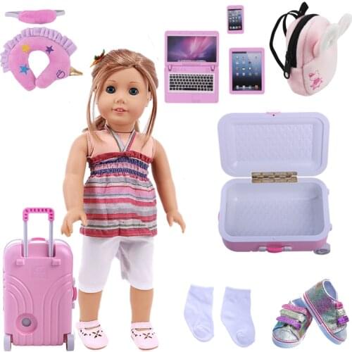 New Pink Doll Clothes Shoes Suitcase Set For 18Inch American Doll&43CM Born Baby Generation Russian Girls Christmas Gift
