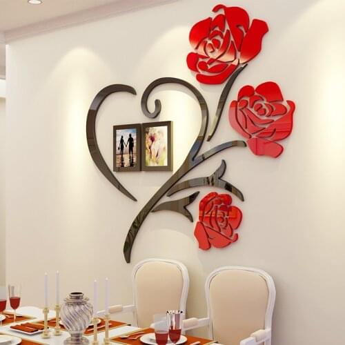 New Red Rose Photo Wall 3d Acrylic Stereo Wall Stickers Modern Living Room Bedroom Wall Decoration Creative DIY Painting Sticker