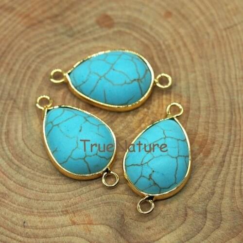 Wholesale Blue Turquoises Pendants Water Drop Howlite Charm Jewelry Gold Electroplated Double Bails In 16*29 mm PM5767