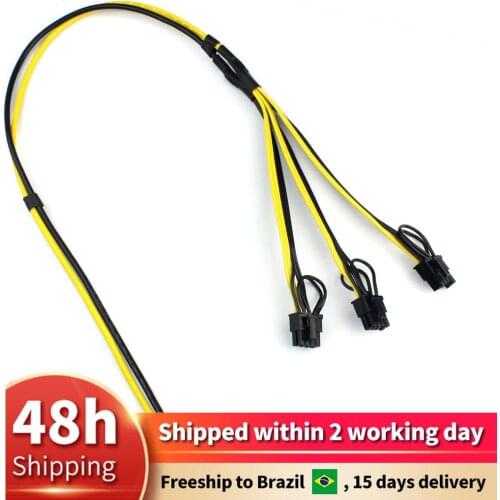 1 to 3x(6+2pin) Splitter Cable Graphics Video Card Power Cable Cord Wire Main Line 12AWG (50CM) + Sub-Line 18AWG (20CM) 50+20cm