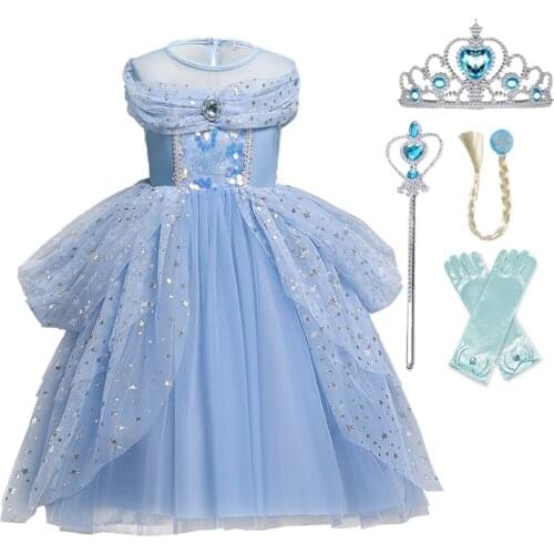 Girls Dress Up Halloween Carnival Party Princess Elsa Costume Children Fancy Christmas Birthday Party Cosplay Clothes Disguise