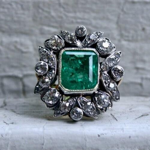 Popular 925 Pure Silver Square Green Diamond Engagement Wedding Love Ring Size 6-11