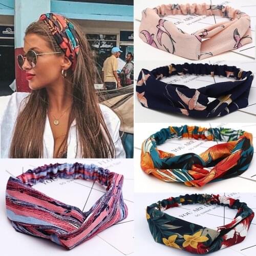 Fashion Women Girls Summer Bohemian Hair Bands Print Headbands Vintage Cross Turban Bandage Bandanas HairBands Hair Accessories