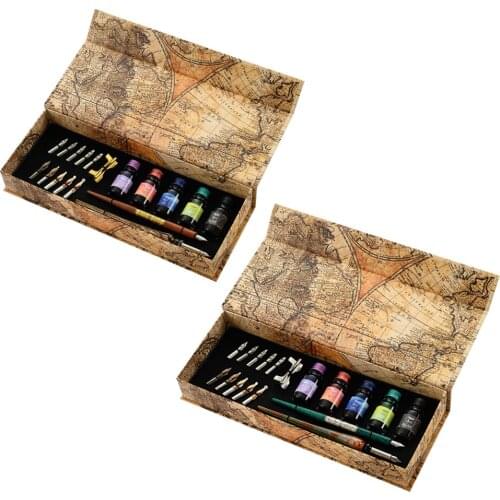 Practicality Dip Pen Straight Gothic Flat Point Squiggly Round Point English Calligraphy Practice Set Empty Ink Bottle Stationer