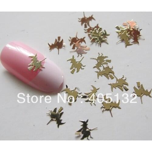 Approx. 1000pcs/bag Metal Gold Cute Witch Nail Art Metal Sticker Non-adhesive Metal Slices Nail Art Decoration MS-195-2