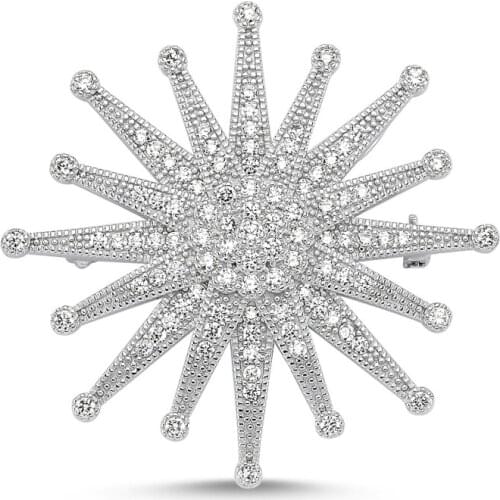Silverlina Silver Zircon Stone Sun Brooch