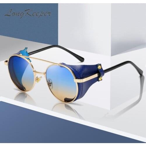 Retro Steampunk Sunglasses Women Men Metal Punk Sun Glasses Vintage Leather Side Shield Round Gradient Eyewear UV400 Oculos