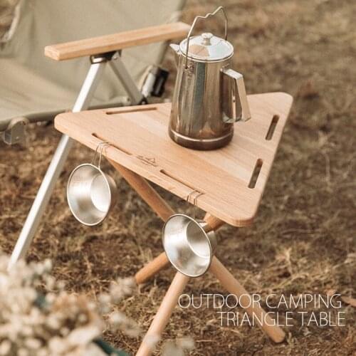 Outdoor Camping Solid Oak Wood Triangle Trestle Desk Japanese Simple Fishing Picnic Barbecue Coffee Tea Table Self-Driving Gear
