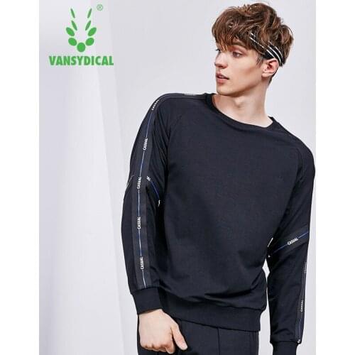 Vansydical Autumn Winter Fitness Running Sports Tops Mens Long Sleeve O-Neck Pullovers Sportswear Exercise Training Sweater