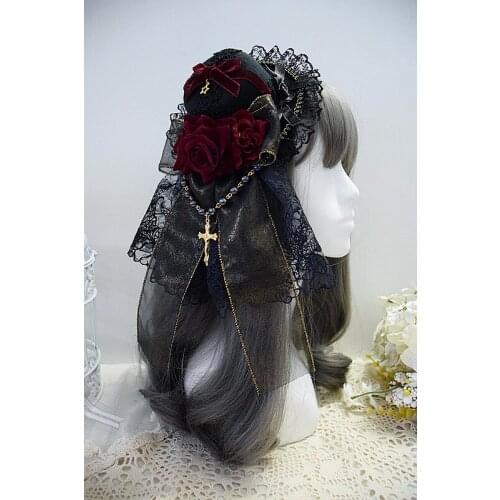 Girl Vintage Gothic Palace Style Halloween Party Cosplay Rose super big Bowknot cross Pendants Gorgeous Small hade Cos Tea Party