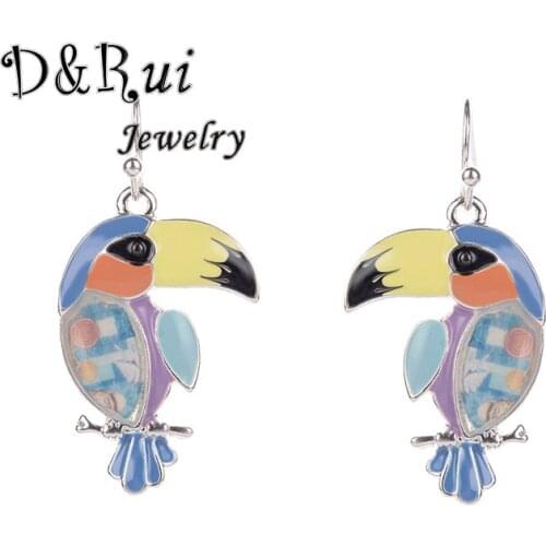 Fashion Statement Earrings For Women Cute Enamel Parrots Ear Pendant Alloy Animals Dangling Earring Drop Girls Wedding Jewelry