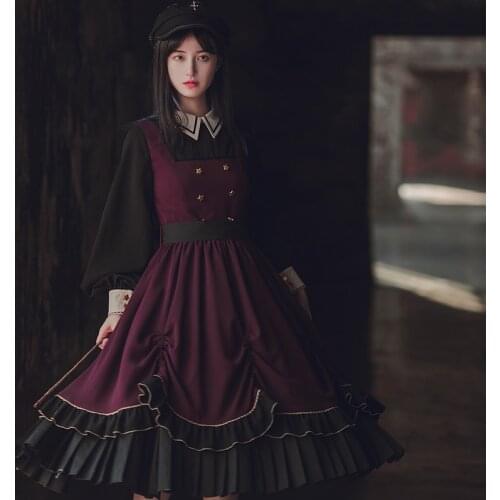 Victorian Dress Women Costume elegant dark Vintage Peter pan Collar Lolita Dress cool girl college style Cosplay Loli Cos