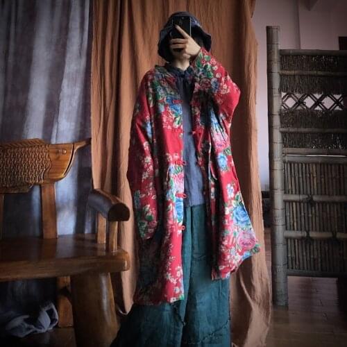 Women Autumn Printed Trench Coat Outerwear Ladies Vintage Plus Size Overcoat Female Retro Long Coat 2020