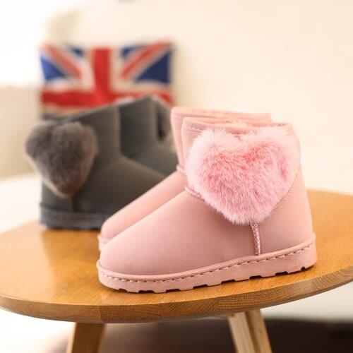 Winter Children Shoes for Boys Girls Warm Thick Plush Cotton-padded Kids Snow Boots Heart Solid Color Short Parent Baby Shoes