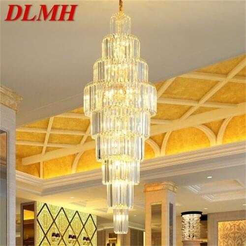 DLMH Gold Chandelier Fixtures Modern Luxury Crystal Pendant Lamp Light Home LED for Stairs Hall Decoration